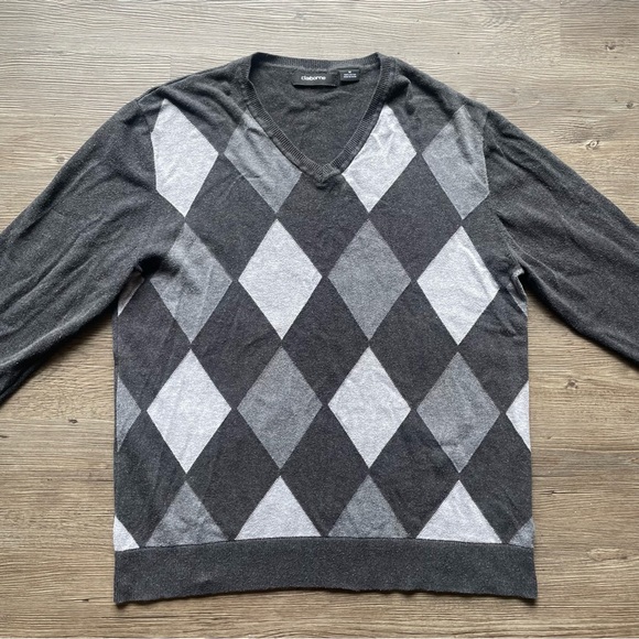 Claiborne Other - Claiborne Sweater Men M Gray Argyle Pullover Dad Golf Business Casual Comfort